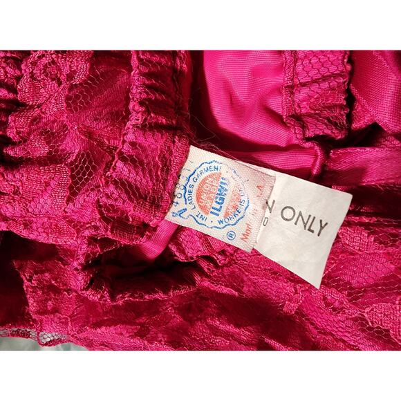 Vtg 60s 70s Union Made Barbie Hot Pink Empire Waist Lace Strappy Maxi Dress Sz S - Picture 8 of 8